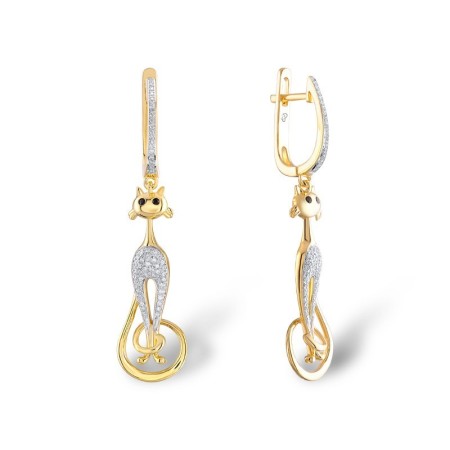 Sterling Silver w/ Yellow Plating Earrings Black spinel,White Cubic Zirconia (E305053BSNZSY925)