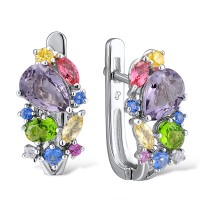 Sterling Silver Earrings Yellow Cubic Zirconia,Pink Glass,Blue Spinel,Yellow Glass,Purple Glass,Created Pink Sapphire,White Cubic Zirconia,Green Glass (E305073MUL2SL925)