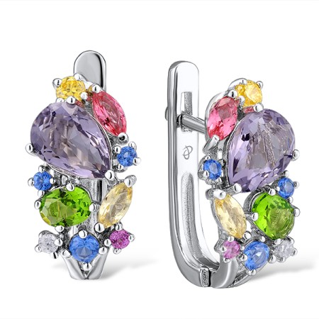 Sterling Silver Earrings Yellow Cubic Zirconia,Pink Glass,Blue Spinel,Yellow Glass,Purple Glass,Created Pink Sapphire,White Cubic Zirconia,Green Glass (E305073MUL2SL925)