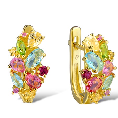 Sterling Silver w/ Yellow Plating Earrings Yellow Glass,Green Glass,Blue Glass,Pink Glass,Created Pink Sapphire,Yellow Cubic Zirconia,Created Ruby (E305075MUL2SY925)
