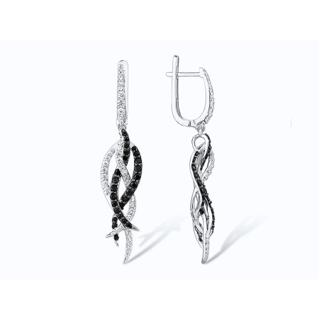 Sterling Silver w/ Black White Plating Earrings Black spinel,White Cubic Zirconia (E305146BSNZSK925)