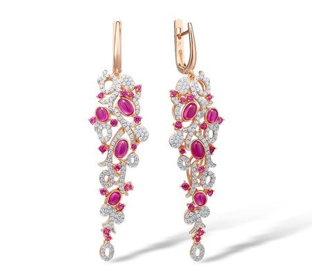 Sterling Silver w/ IONIC ROSE PLATING Earrings Created Ruby,White Cubic Zirconia (E305155SCRZSQ925)