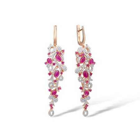 Sterling Silver w/ IONIC ROSE PLATING Earrings Created Ruby,White Cubic Zirconia (E305155SCRZSQ925)