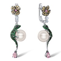 Sterling Silver w/ Black White Plating Earrings Green Spinel,Black spinel,White Cubic Zirconia,Created Pink Sapphire,Yellow Nano Cubic Zirconia (Ci,Fresh Water White Pearl (E305158SMULSK925)
