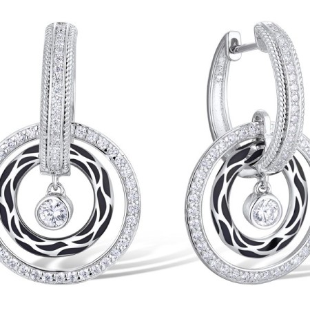 Brass w/ White Gold Plating Earrings Enamel,White Cubic Zirconia (E305191ENA2BRW)