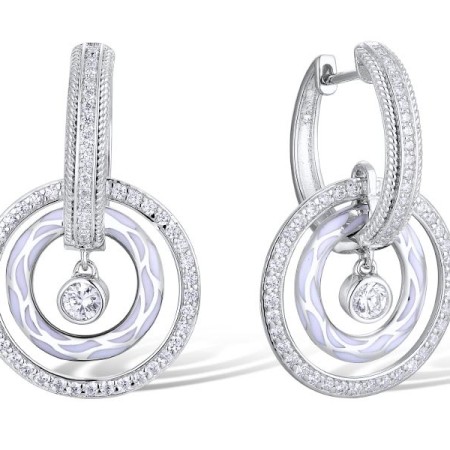 Brass w/ White Gold Plating Earrings Enamel,White Cubic Zirconia (E305191ENA3BRW)