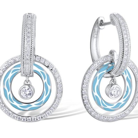 Brass w/ White Gold Plating Earrings Enamel,White Cubic Zirconia (E305191ENA4BRW)