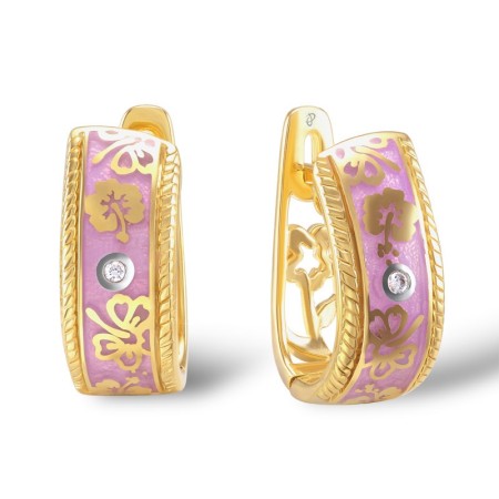 Sterling Silver w/ Yellow Plating Earrings Enamel,White Cubic Zirconia (E305195ENA1SY925)