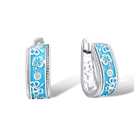 Sterling Silver Earrings Enamel,White Cubic Zirconia (E305195ENA2SL925)