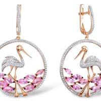 Sterling Silver w/ Rose Plating Earrings Created Pink Sapphire,White Cubic Zirconia (E305197CPSZSR925)