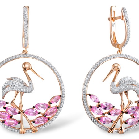 Sterling Silver w/ Rose Plating Earrings Created Pink Sapphire,White Cubic Zirconia (E305197CPSZSR925)