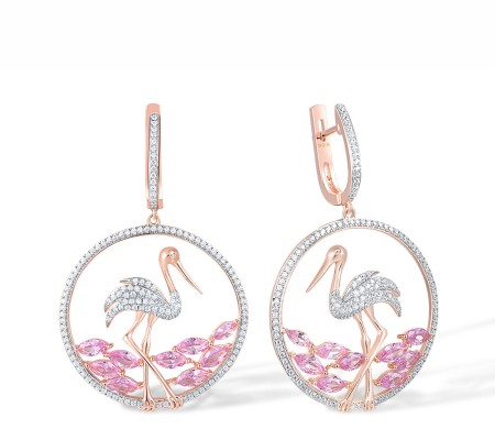Sterling Silver w/ IONIC ROSE PLATING Earrings Created Pink Sapphire,White Cubic Zirconia (E305197SCPSZSQ925)