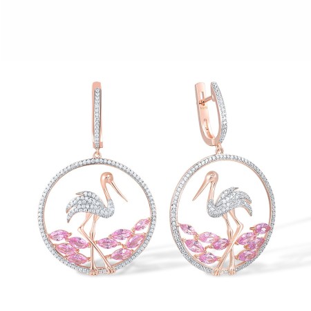 Sterling Silver w/ IONIC ROSE PLATING Earrings Created Pink Sapphire,White Cubic Zirconia (E305197SCPSZSQ925)