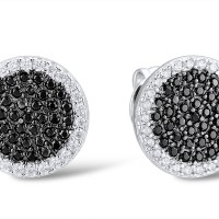 Sterling Silver w/ Black White Plating Earrings Black spinel,White Cubic Zirconia (E305279BSNZSK925)