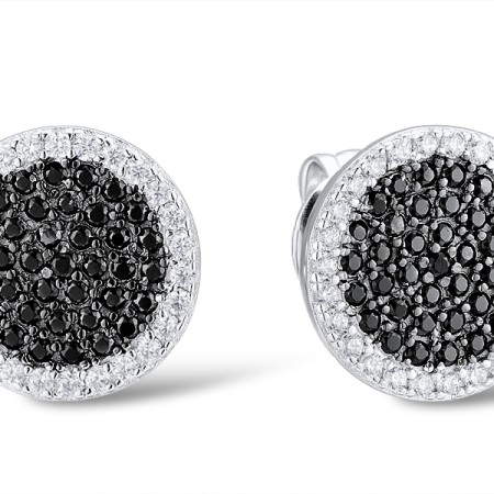 Sterling Silver w/ Black White Plating Earrings Black spinel,White Cubic Zirconia (E305279BSNZSK925)