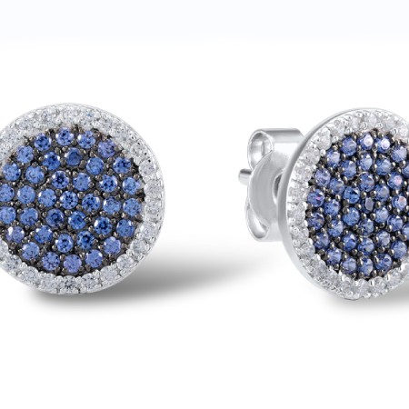 Sterling Silver w/ Black White Plating Earrings White Cubic Zirconia,Blue Nano Cubic Zirconia (E305279BZZSK925)