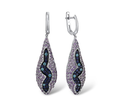 Sterling Silver Earrings Amethyst Cubic Zirconia,Blue Cubic Zirconia,Blue Nano Cubic Zirconia (E305285ABZCSL925)