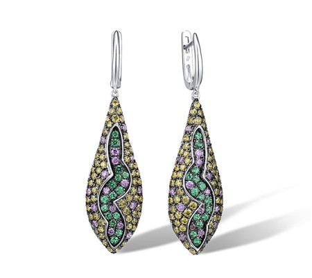 Sterling Silver w/ Black White Plating Earrings Amethyst Cubic Zirconia,Green Spinel,Peridot Cubic Zirconia (E305285GPAZSK925)