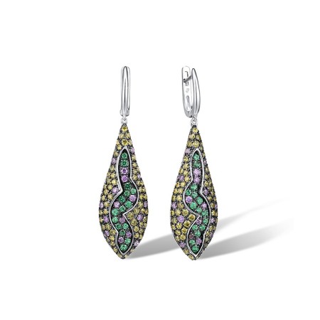 Sterling Silver w/ Black White Plating Earrings Amethyst Cubic Zirconia,Green Spinel,Peridot Cubic Zirconia (E305285GPAZSK925)