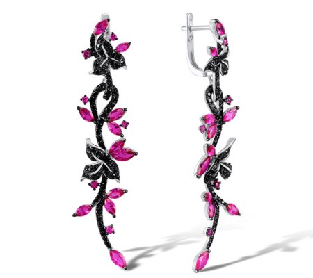 Sterling Silver Earrings Black spinel,Created Ruby (E305288CRBSL925)