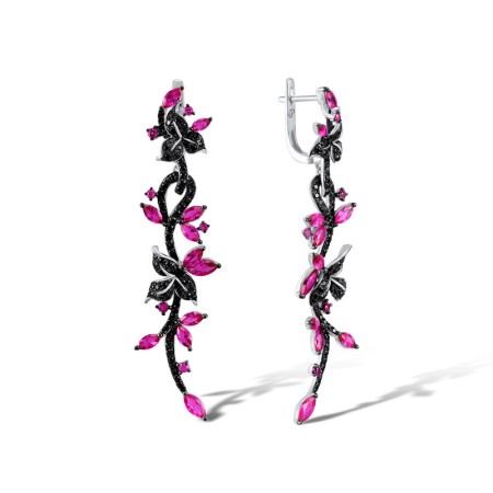 Sterling Silver Earrings Black spinel,Created Ruby (E305288CRBSL925)