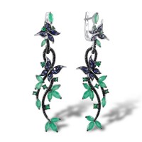Sterling Silver Earrings Black spinel,Blue Nano Cubic Zirconia,Green Glass,Green Spinel (E305289MULSL925)