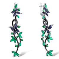 Sterling Silver Earrings Green Spinel,Black spinel,Blue Nano Cubic Zirconia,Dyed Green Agate (E305289SMULSL925)