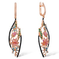 Sterling Silver w/ Rose Plating Earrings Blue Cubic Zirconia,Created Pink Sapphire,Green Spinel,Sky Blue Cubic Zirconia,White Cubic Zirconia (E305295MULSR925)