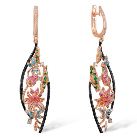 Sterling Silver w/ Rose Plating Earrings Blue Cubic Zirconia,Created Pink Sapphire,Green Spinel,Sky Blue Cubic Zirconia,White Cubic Zirconia (E305295MULSR925)