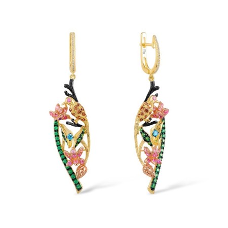 14KYWB Earrings Blue Topaz (Swiss Blue),Brown Diamond,Diamond,Green Garnet,Pink Sapphire (E305297MUL14KYWB)