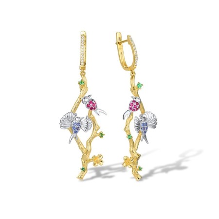 Sterling Silver w/ IONIC YELLOW PLATING Earrings Blue Nano Cubic Zirconia,Created Ruby,Green Spinel,White Cubic Zirconia (E305298AMUL1SP925)