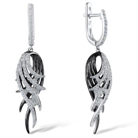 Sterling Silver w/ Black White Plating Earrings White Cubic Zirconia (E305322WCZSK925)