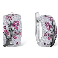 Sterling Silver w/ Black White Plating Earrings White Cubic Zirconia,Created Ruby (E305333CRZSK925)