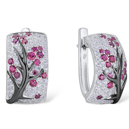 Sterling Silver w/ Black White Plating Earrings White Cubic Zirconia,Created Ruby (E305333CRZSK925)