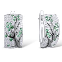 Sterling Silver w/ Black White Plating Earrings Green Spinel,White Cubic Zirconia (E305333GSZSK925)