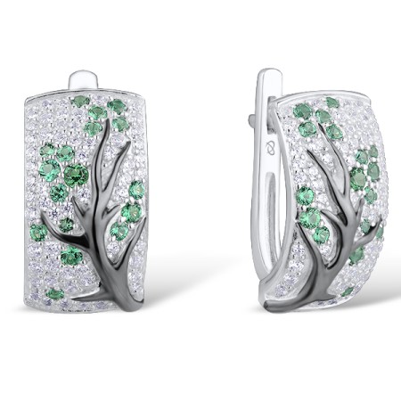 Sterling Silver w/ Black White Plating Earrings Green Spinel,White Cubic Zirconia (E305333GSZSK925)