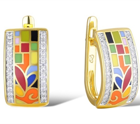 Brass w/ Yellow Gold Plating Earrings Enamel,White Cubic Zirconia (E305487SENA1BRY)