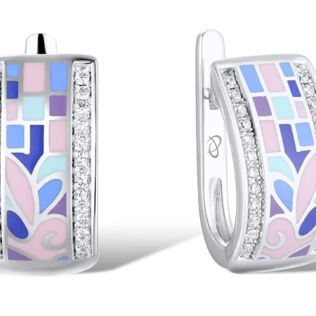 Brass w/ White Gold Plating Earrings Enamel,White Cubic Zirconia (E305487SENA2BRW)