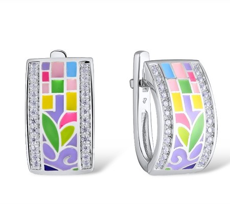 Sterling Silver Earrings Enamel,White Cubic Zirconia (E305487SENA3SL925)
