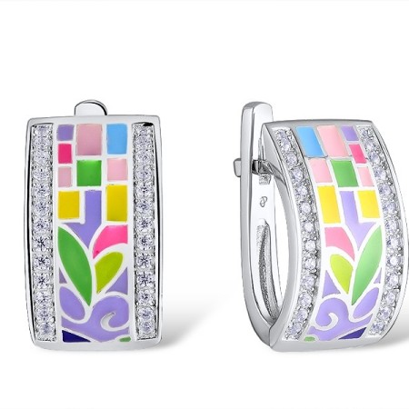 Sterling Silver Earrings Enamel,White Cubic Zirconia (E305487SENA3SL925)
