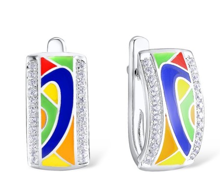 Sterling Silver Earrings Enamel,White Cubic Zirconia (E305489SENA1SL925)