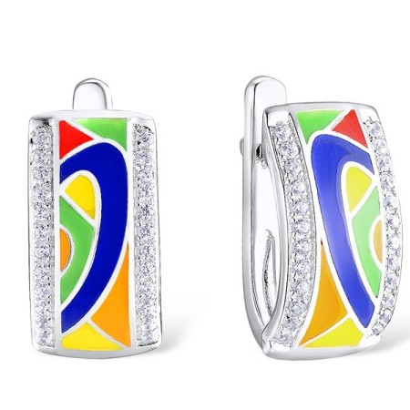 Sterling Silver Earrings Enamel,White Cubic Zirconia (E305489SENA1SL925)