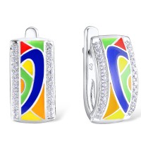 Sterling Silver Earrings Enamel,White Cubic Zirconia (E305489SENASL925)