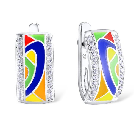Sterling Silver Earrings Enamel,White Cubic Zirconia (E305489SENASL925)