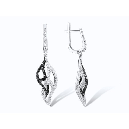 Sterling Silver w/ Black White Plating Earrings Black spinel,White Cubic Zirconia (E305568BSNZSK925)