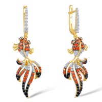 Sterling Silver w/ Yellow Black White Plating Earrings Black spinel,Orange Zircon,White Cubic Zirconia (E305569BSRZSZ925)
