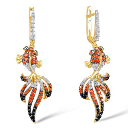 Sterling Silver w/ Yellow Black White Plating Earrings Black spinel,Orange Zircon,White Cubic Zirconia (E305569BSRZSZ925)