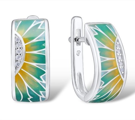 Sterling Silver Earrings Enamel,White Cubic Zirconia (E305573ENA3SL925)