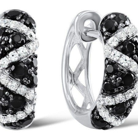 Sterling Silver Earrings Black spinel,White Cubic Zirconia (E305598SBSNZSL925)