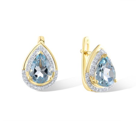 14KYW Earrings Blue Topaz (Sky Blue),Diamond (E305605BKT14KYW)